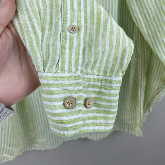 Tommy Bahama Men's Large 100% Linen Button Down Collared Shirt Green White Strip - Picture 16 of 16